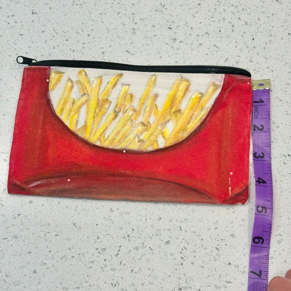 French Fry Pencil Case Beauty/Stationary Bag Handmade Acrylic Paints 7 1/2”L x 5